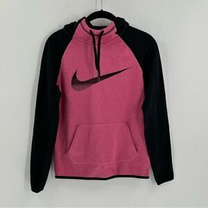 Women's Nike Therma-Fit Pullover Hoodie Swoosh Graphic Pink and Black Size XS